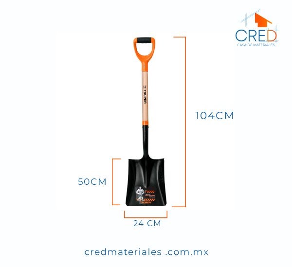 Pala cuadrada Truper T-2000, puño "Y" mango fibra de vidrio - Imagen 3