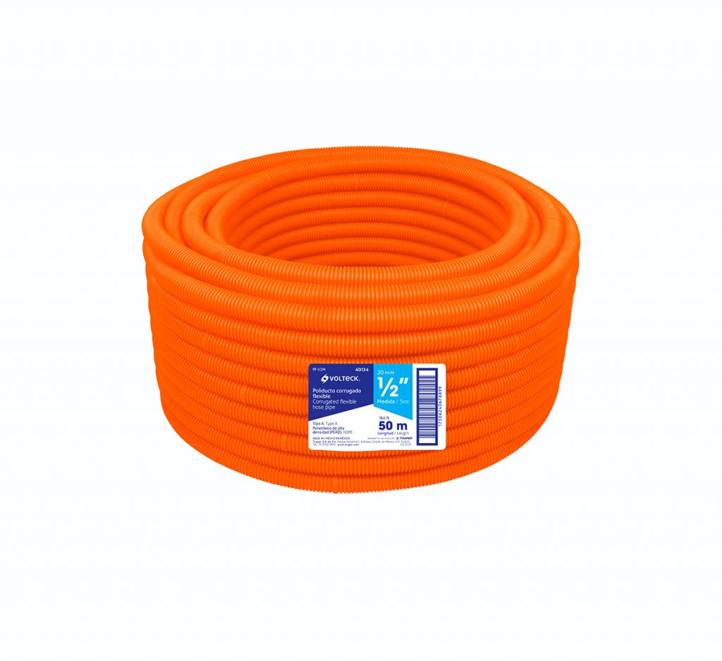Poliducto 1/2″ corrugado flex. S/guía, rollo50 Metros