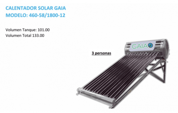 Calentador Solar Marca GAIA 12 tubos 3-4 personas Capacidad tanque 101 LT tubos 32 LT