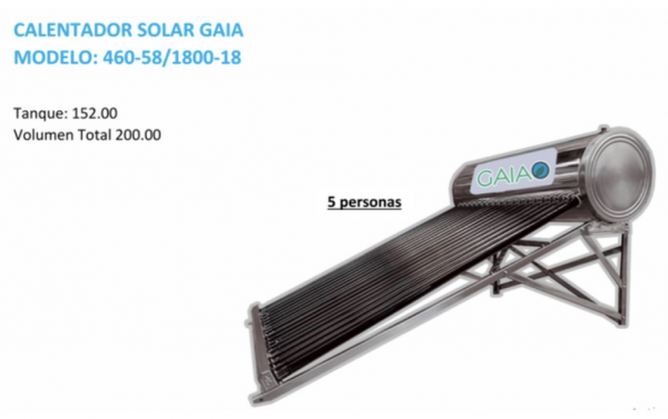 Calentador Solar Marca GAIA 18 tubos 5 personas Capacidad Tanque de 152 LT con tubos de 48 LT