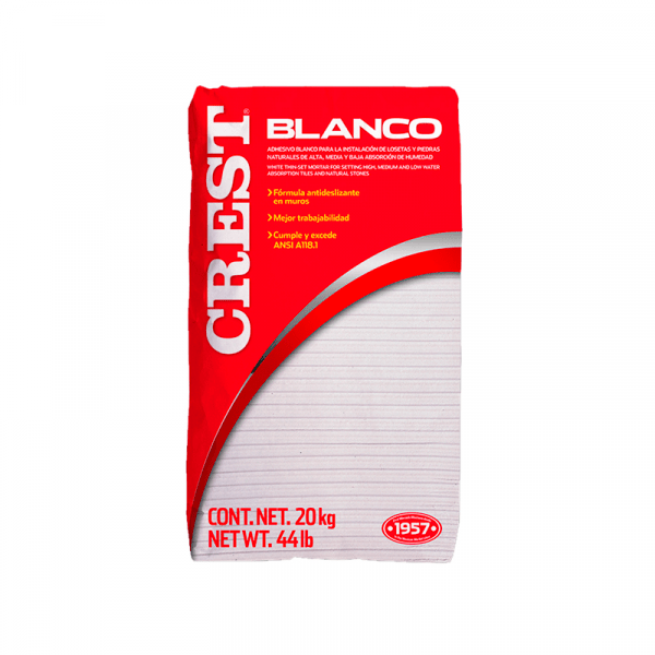 Adhesivo color Blanco para Pisos y Azulejos CREST de 20 KG