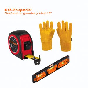 Flexómetro 5m, Guantes De Carnaza Y Nivelador 10, Truper Kit