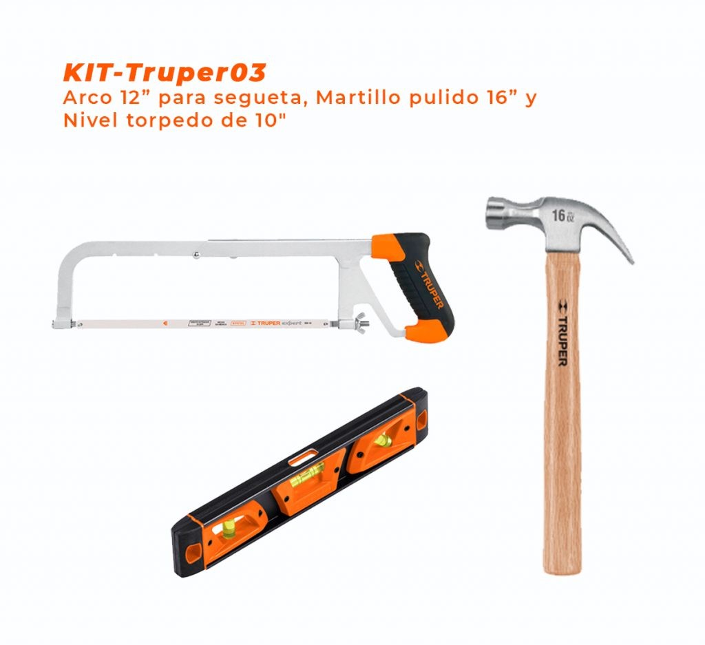 Arco Para Segueta 12 , Martillo Pulido Y Nivel 16-Kit Truper 03