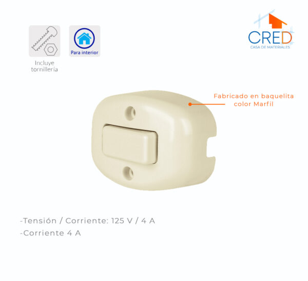 Interruptor de sobreponer sencillo marca Volteck - Imagen 3