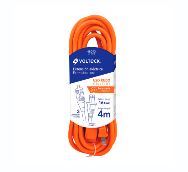 Extensión eléctrica de uso rudo 4 m 2x16 awg marca Volteck