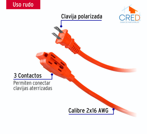 Extensión eléctrica de uso rudo 4 m 2x16 awg marca Volteck - Imagen 2