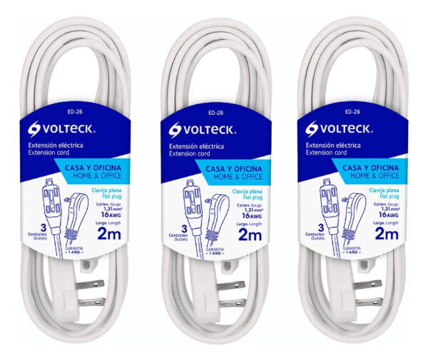 Extensión eléctrica doméstica 2 Metros color blanca con clavija