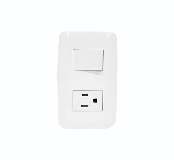PLACA CON INTERRUPTOR SENCILLO Y UNA TOMA DE CORRIENTE