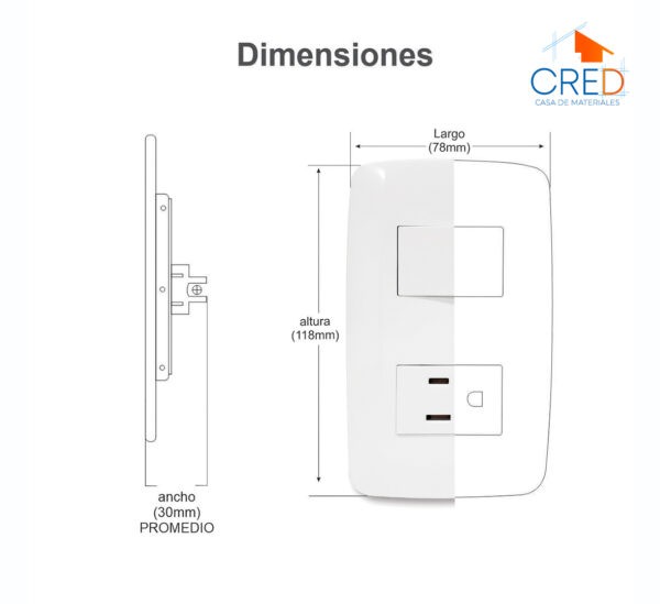 PLACA CON INTERRUPTOR SENCILLO Y UNA TOMA DE CORRIENTE - Imagen 3