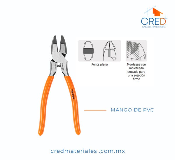 Pinza para electricista 8" alta palanca mango PVC, Truper - Imagen 3