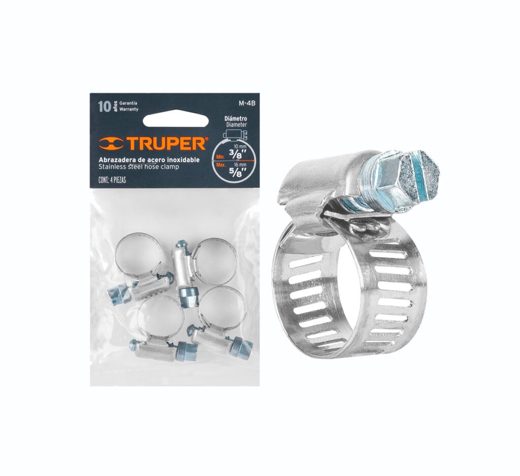 4 Abrazaderas De Acero Inoxidable, Bolsa Con 4 Piezas Truper