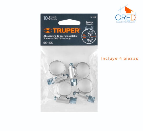 4 Abrazaderas De Acero Inoxidable, Bolsa Con 4 Piezas Truper - Imagen 3