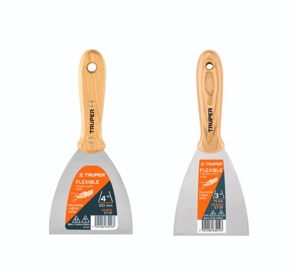 Espátula flexible 3" con mango de madera, Truper