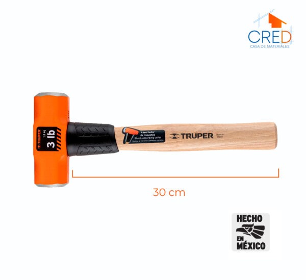 Marro octagonal 3 lb, mango de madera 12", Truper - Imagen 3