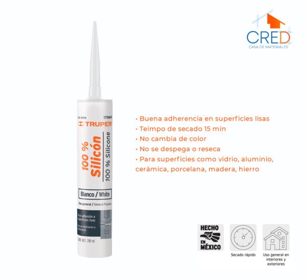 Sellador Blanco 100% Silicón De 280 Ml, Truper - Imagen 3