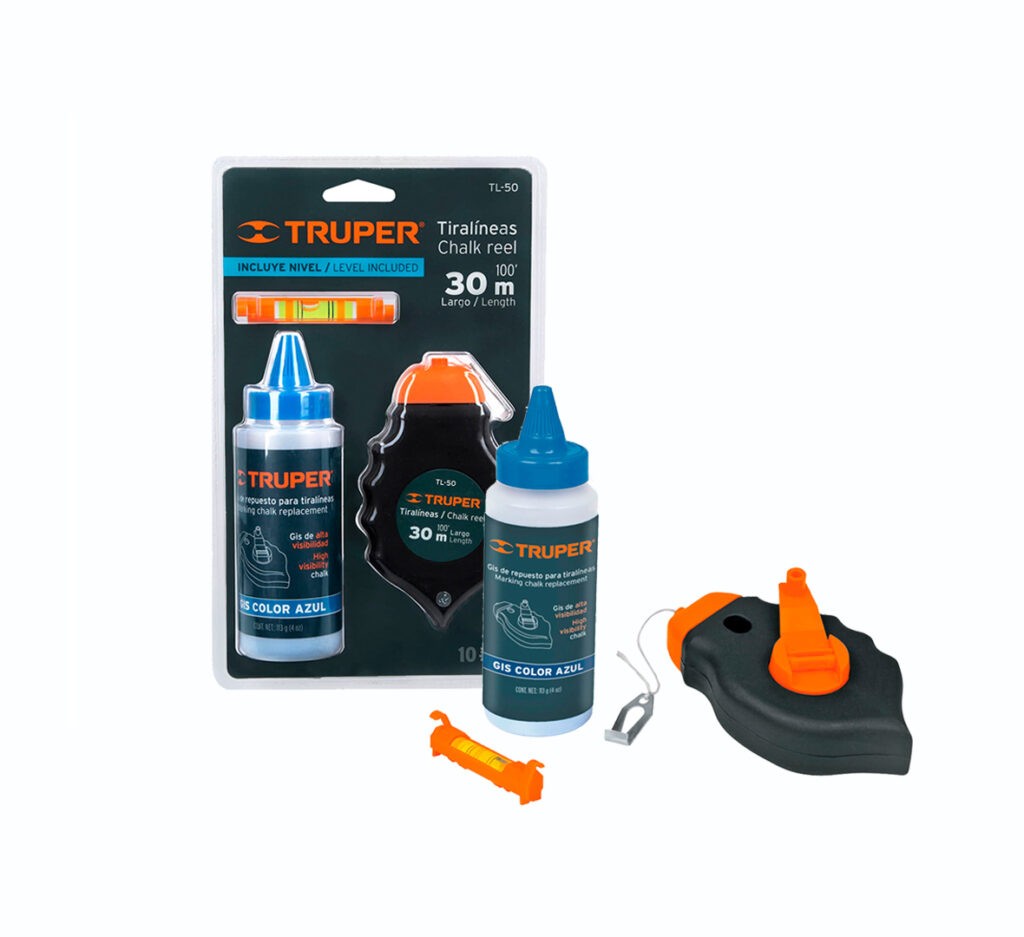Tiralíneas 30 M (100 Ft) Plástico Con Gis Y Nivel, Truper