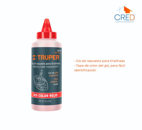 Gis Rojo Para Tiralineas, Alta Visibilidad, 226g, Truper - Imagen 3