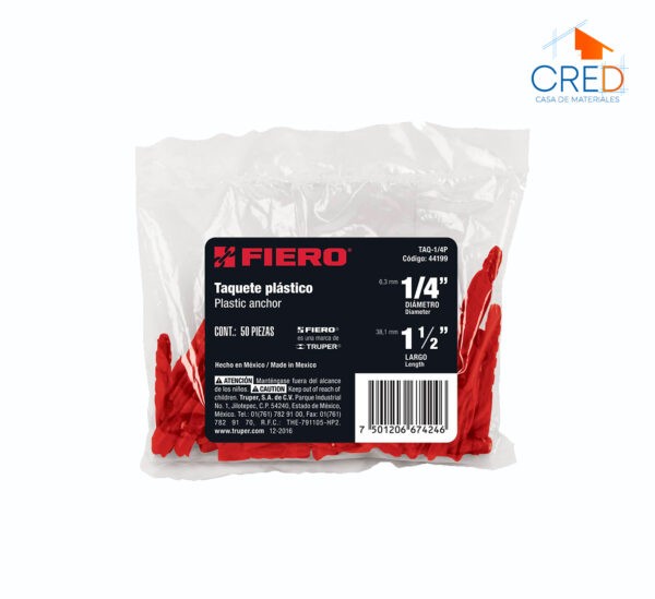 Bolsa con 50 taquetes de plástico 1/4", Fiero - Imagen 2