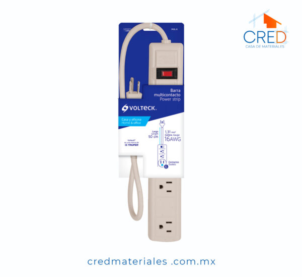 Multicontacto Voltek 16 Awg Uso Rudo Con 6 Entradas - Imagen 3