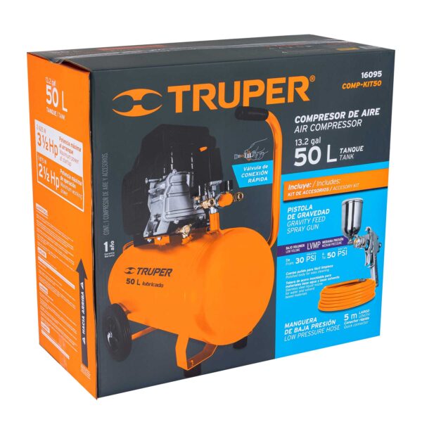 Compresor 50 L, 3-1/2 HP, manguera de PVC y pistola - Imagen 3