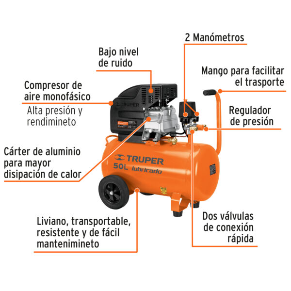 Compresor 50 L, 3-1/2 HP, manguera de PVC y pistola - Imagen 4