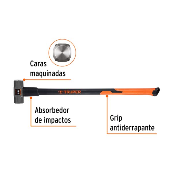 Marro octagonal 6 lb, mango fibra de vidrio 36", Truper - Imagen 3