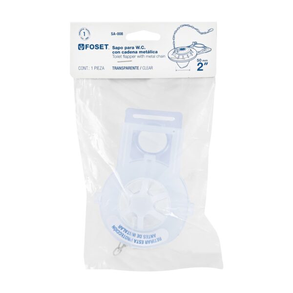 Sapo para WC de 2", PVC transparente con cadena inoxidable - Imagen 3