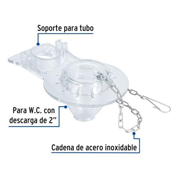 Sapo para WC de 2", PVC transparente con cadena inoxidable - Imagen 4