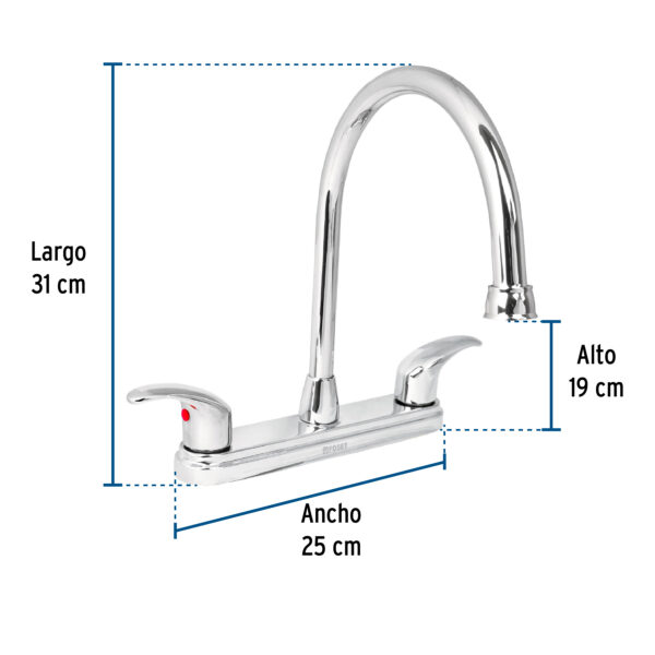 Llave fregadero 8" cromo, cuello largo, palanca, AQUA - Imagen 4