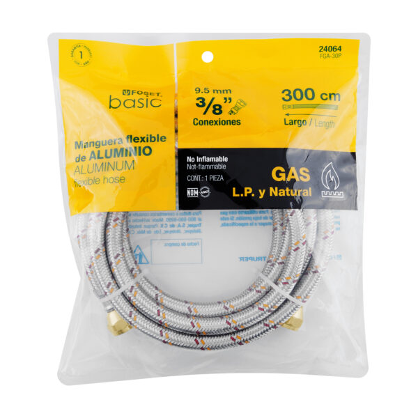 Manguera para gas, aluminio, 3/8", 300 cm, Foset Basic - Imagen 3