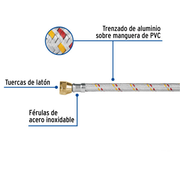 Manguera para gas, aluminio, 3/8", 300 cm, Foset Basic - Imagen 4