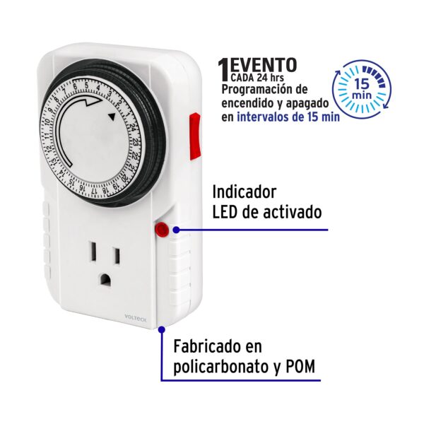 Temporizador analógico, 1 evento, Volteck - Imagen 6